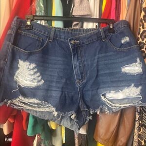 SHEIN Blue Distressed Jean Shorts